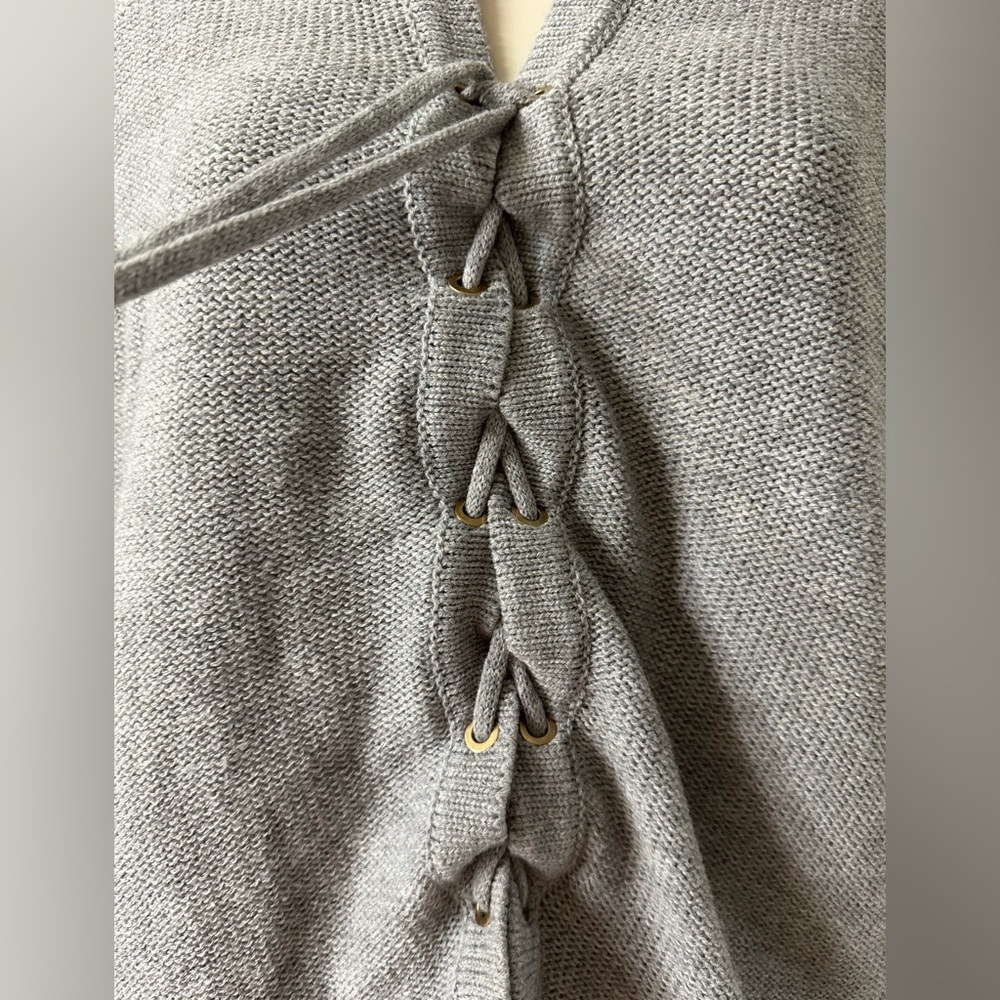 Elan Womens Lace Up Hoodie Sweater Size Medium Gray 3/4 Sleeves Oversized BOHO - Picture 5 of 11